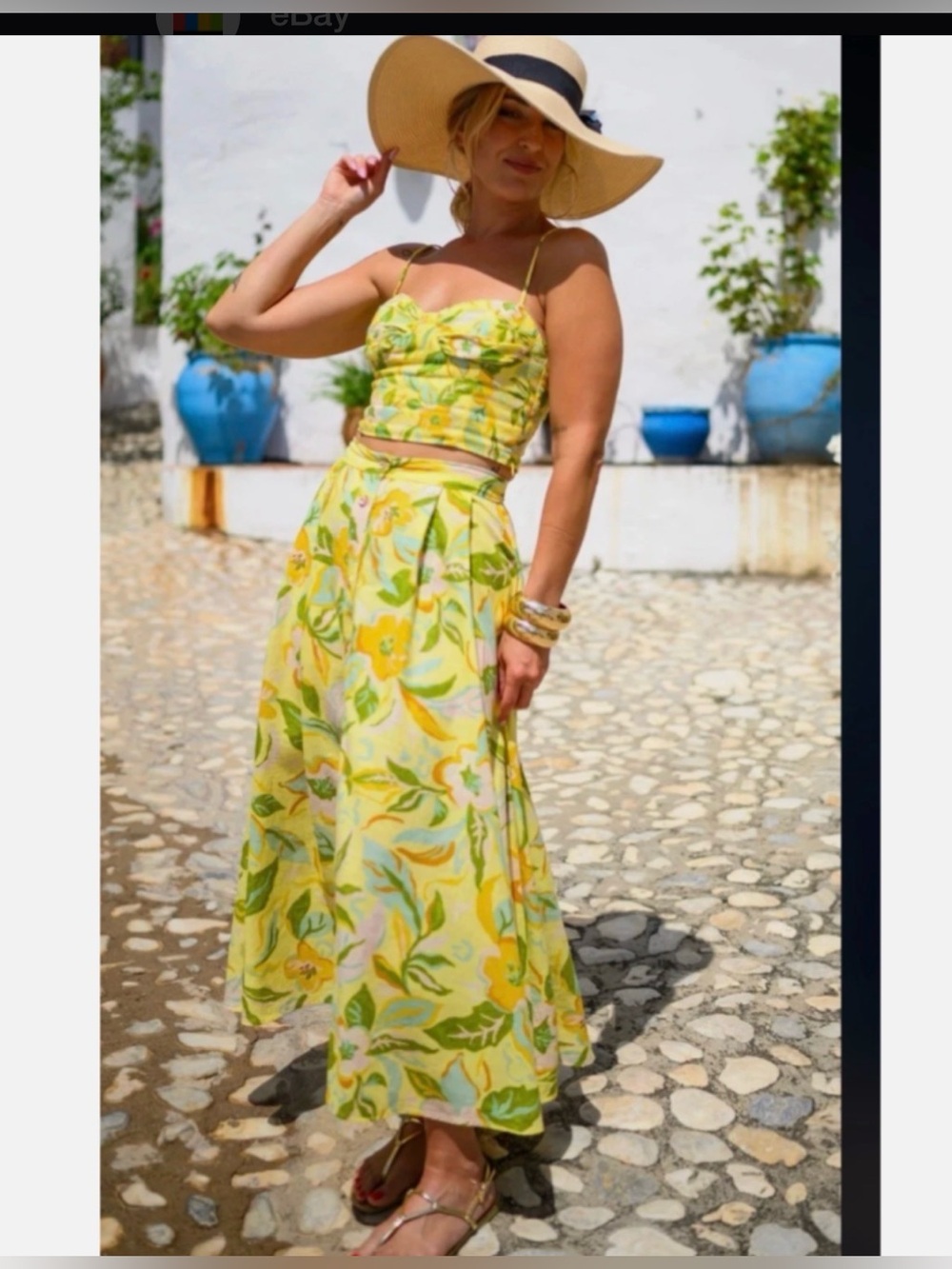 Zara Floral Printed Linen Blend High Waist Skirt Yellow
